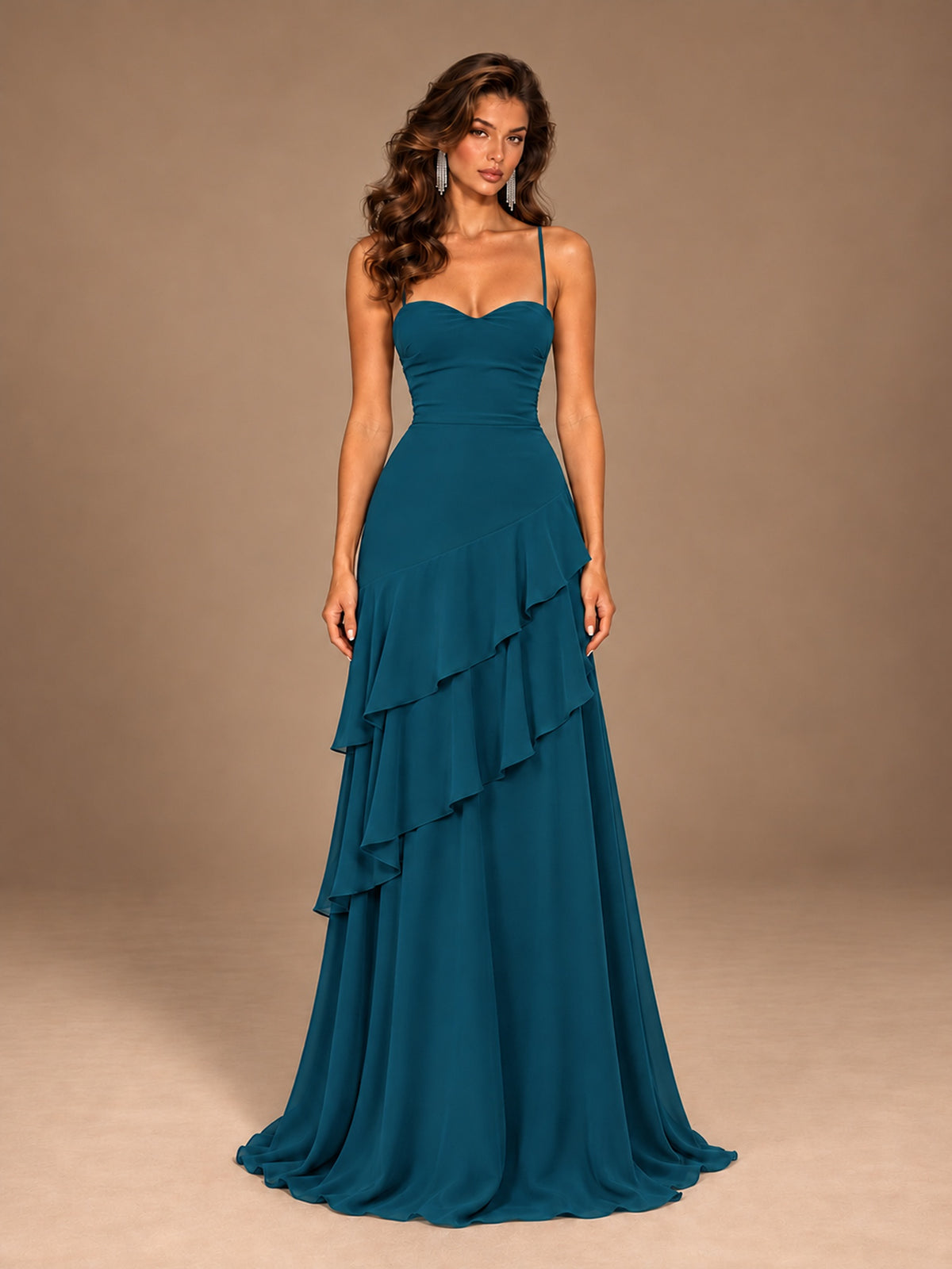 Sweetheart A-Line Ruffle Prom Dress with Spaghetti Straps
