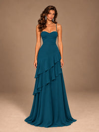 Sweetheart A-Line Ruffle Prom Dress with Spaghetti Straps