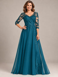 Sequin Lace A-Line Mother of the Bride Dress with 3/4 Sleeves