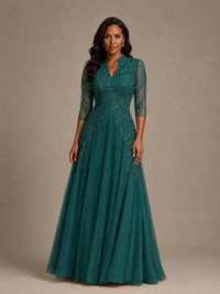 Embellished Appliques Mother of the Bride Dress with 3/4 Sleeves