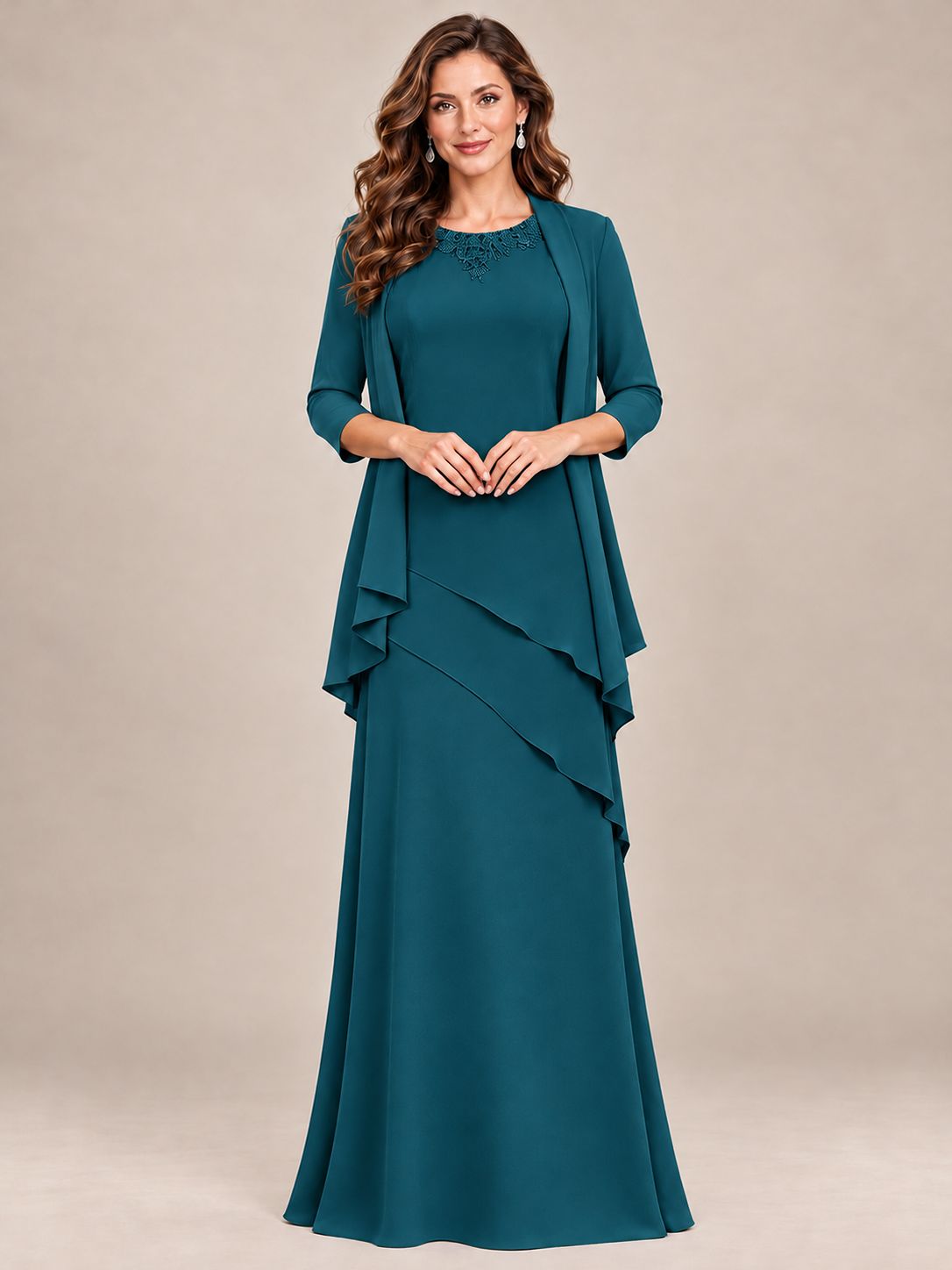 Dusty Blue Two-Piece Chiffon Mother of the Bride Dress with Jacket