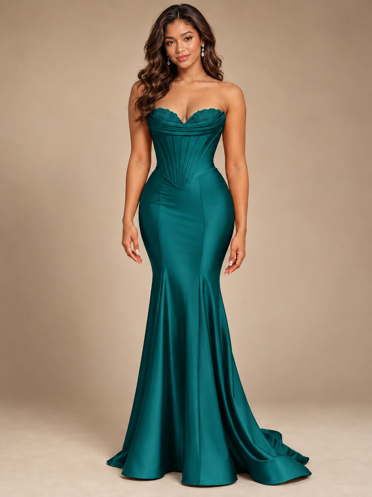 Red Strapless Satin Mermaid Prom Dress with Corset Bodice