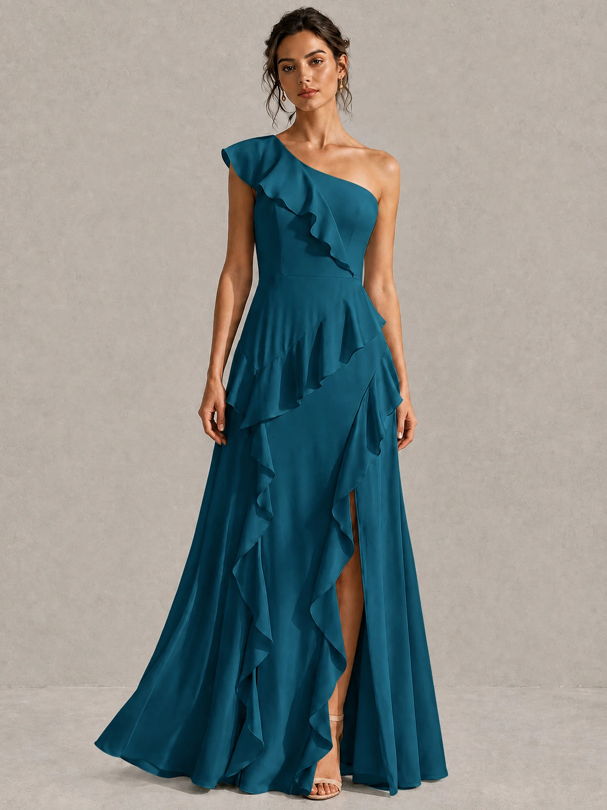 Sage Green One Shoulder Ruffle Bridesmaid Dress