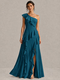 Sage Green One Shoulder Ruffle Bridesmaid Dress