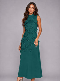 3D Floral Applique High Neck Prom Maxi Dress