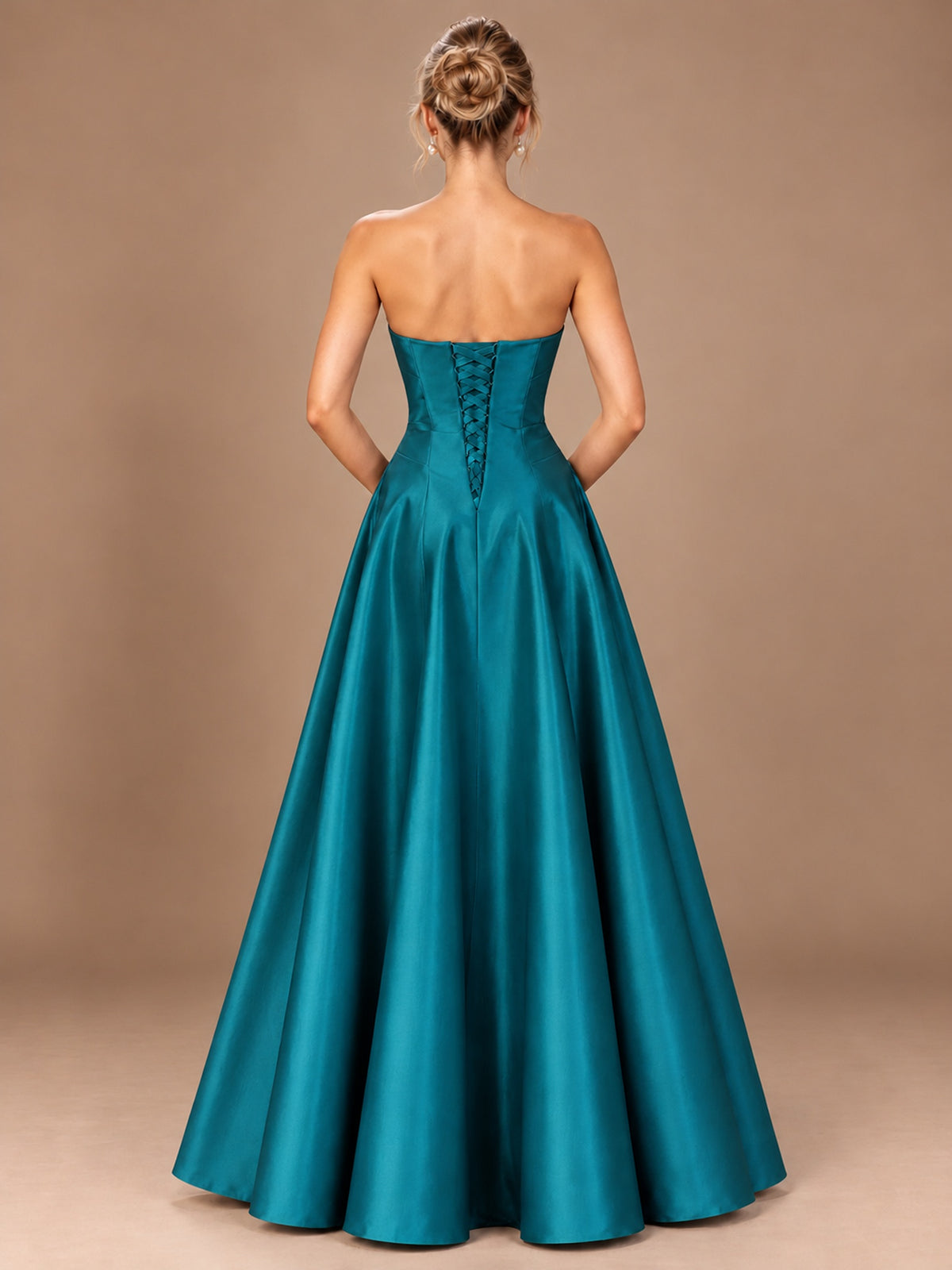 Blush Pink Strapless Satin A-Line Prom Dress with Ruched Bodice