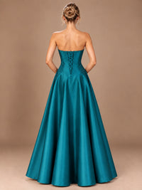 Blush Pink Strapless Satin A-Line Prom Dress with Ruched Bodice