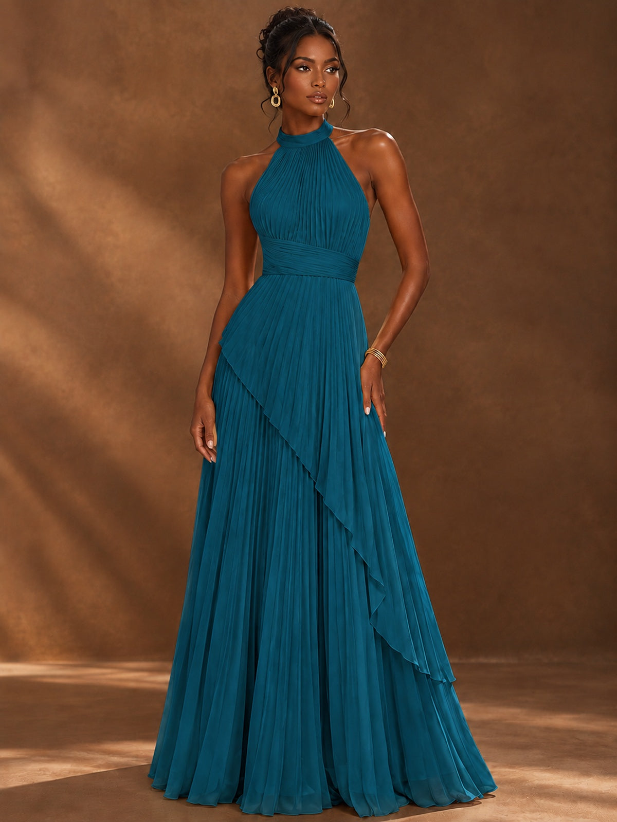 Wrap Pleated Prom Dress Halter A-line Chiffon Formal Wedding Dress