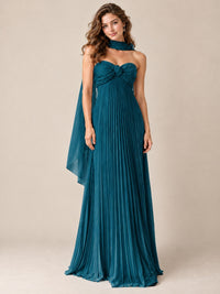 Sweetheart Neckline Pleated Prom Dress Strapless A-line Formal Dress with Flowy Scarf