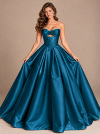 Pink Strapless Corset Satin Prom Derss & Ball Gown with 3D Floral