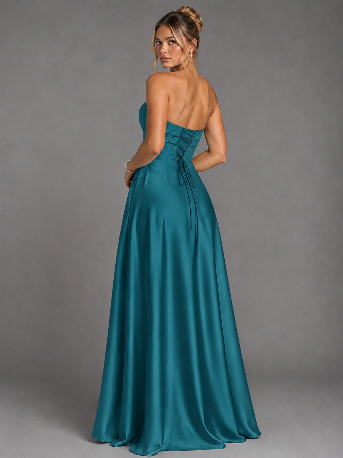 Sweetheart Neck Strapless Satin A-Line Prom Dress