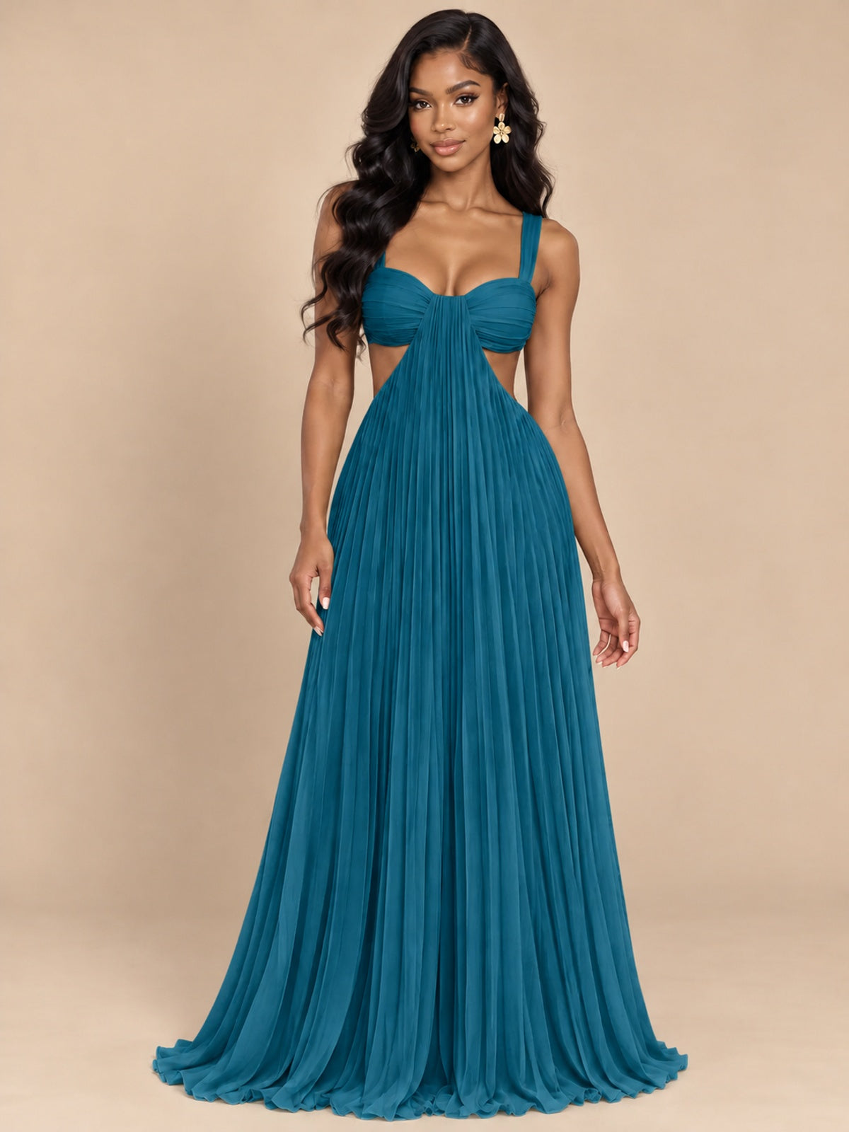Butter Yellow Pleated Cutout Maxi Dress