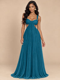 Butter Yellow Pleated Cutout Maxi Dress