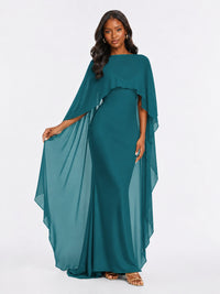 Satin Cape Prom Dresses Meramid Maxi Dress