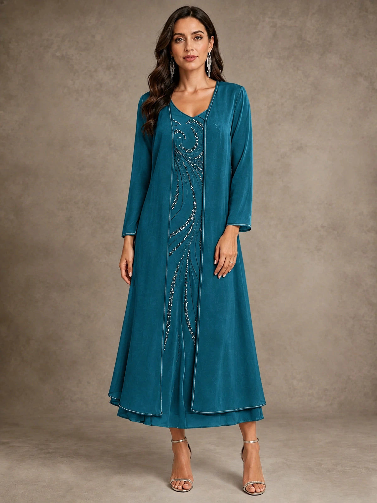 Sequin Chiffon Mother of the Bride Dress with Jacket