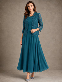 2-Piece Chiffon Mother of the Bride Dress with Lace Jacket