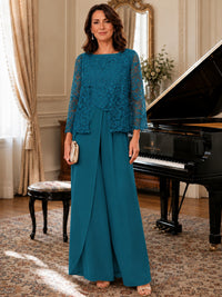 Elegant 3-Piece Chiffon Mother of the Bride Pantsuit with Floral Applique Jacket