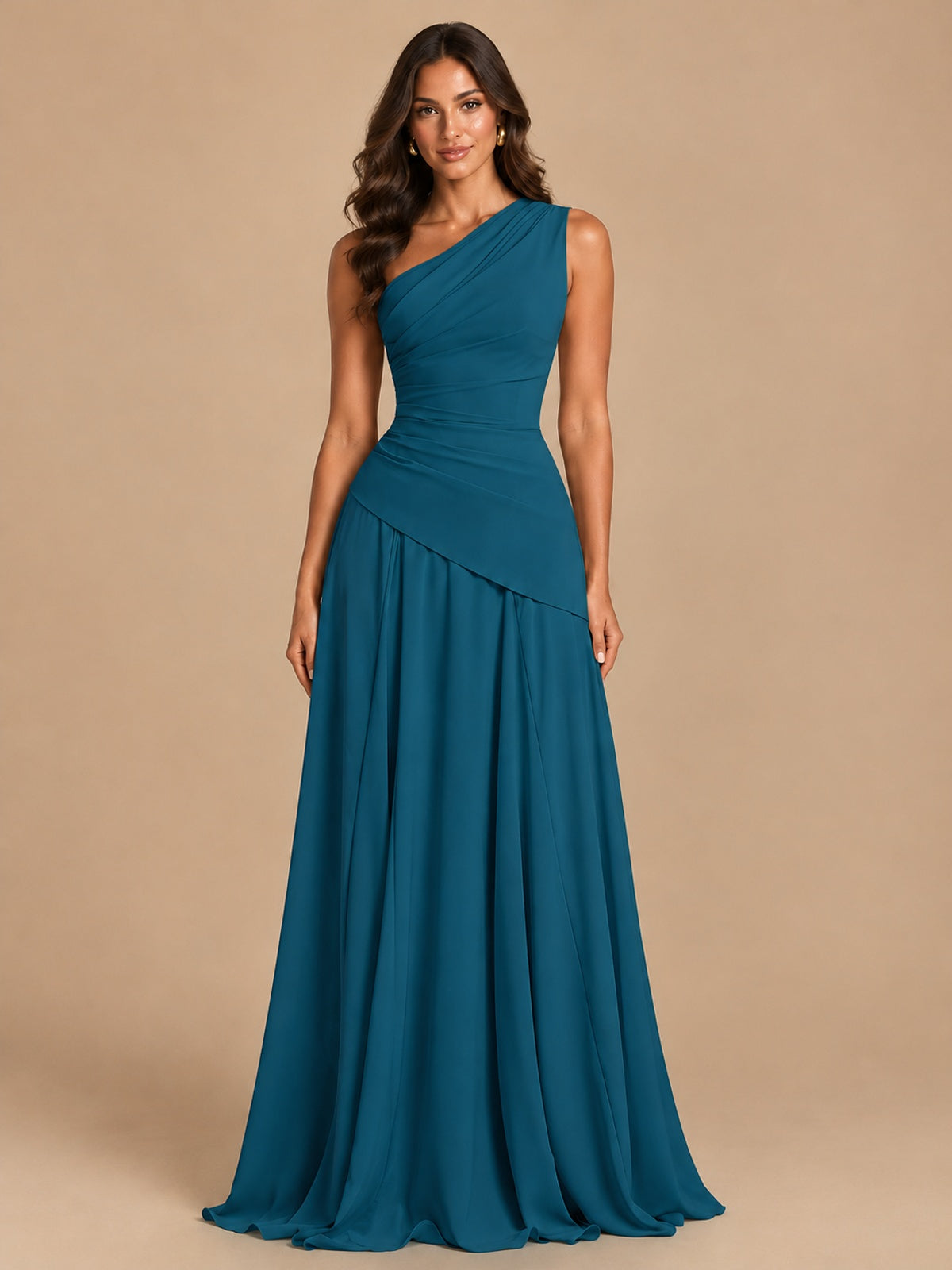 One Shoulder Prom Dress A-line Ruched Women Wedding Formal Gowns
