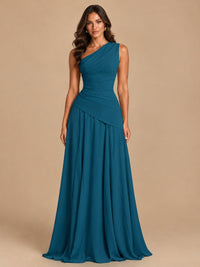 One Shoulder Prom Dress A-line Ruched Women Wedding Formal Gowns