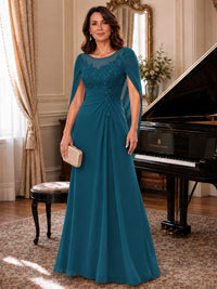 Elegant Applique Chiffon Mother of the Bride Dress with Cape Sleeves