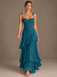 Spaghetti Strap Tiered Ruffles Chiffon Prom Dress