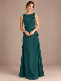3D Floral Applique Sleeveless Formal Maxi Dress