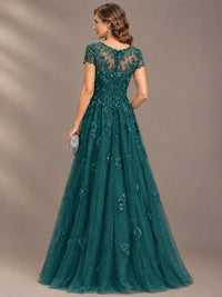 Lace Appliques A-line Mother of The Bride Dresses with Short Sleeves
