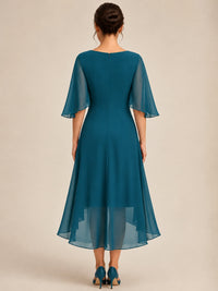Cowl Neck Ruched Chiffon Mother of the Bride Dresses with Flutter Sleeves