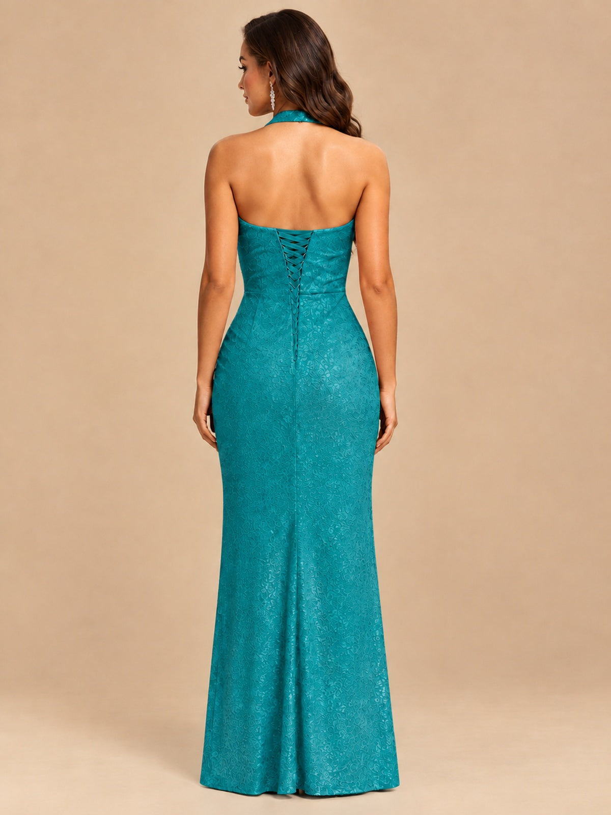 Halter V-Neck Sequin Mermaid Prom Dress with High Slit