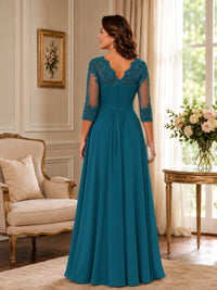 Chiffon Lace Applique Mother of the Bride Dress with 3/4 Sleeves
