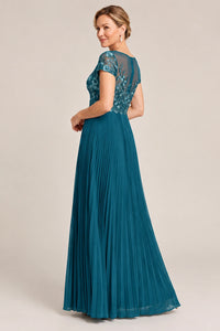Embroidered Lace Pleated Mother of the Bride Dress
