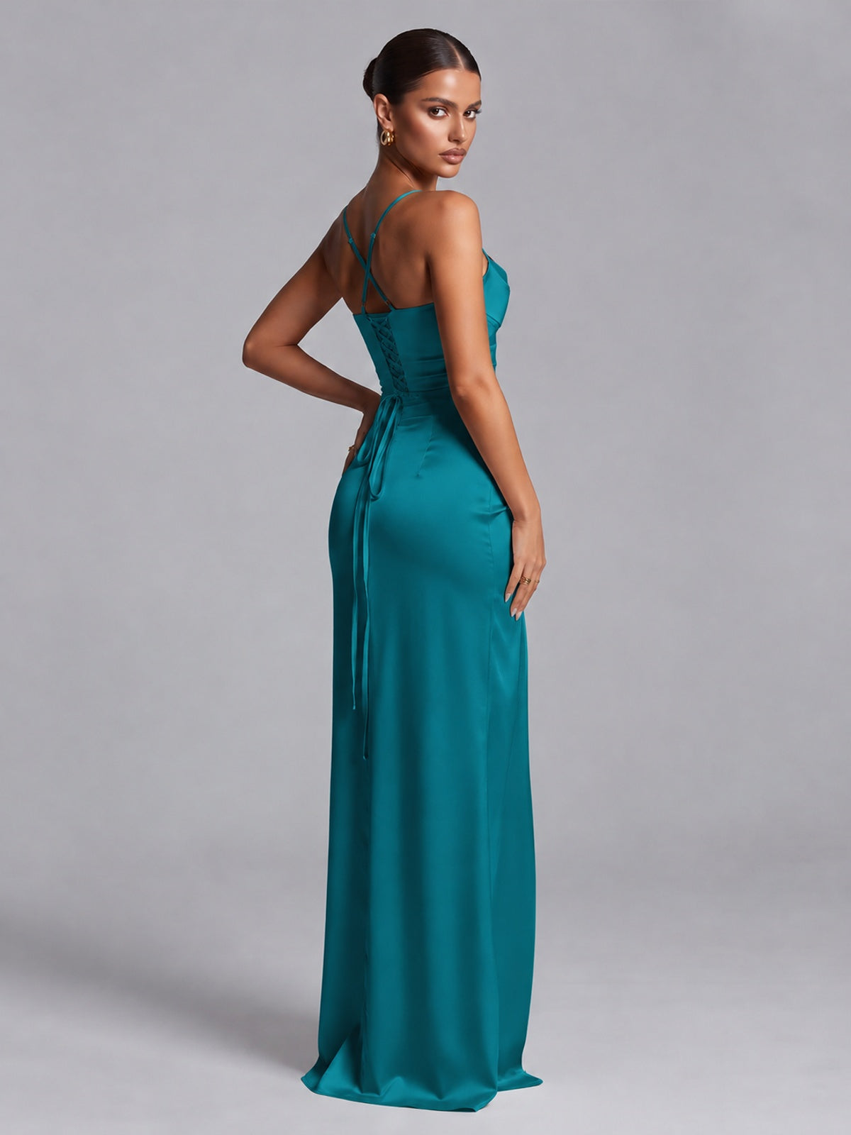 Square Neck Satin Long Prom Dress with Ruffles