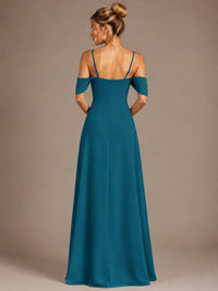 Spaghetti Strap Chiffon Bridesmaid Dress with Ruffles Slit