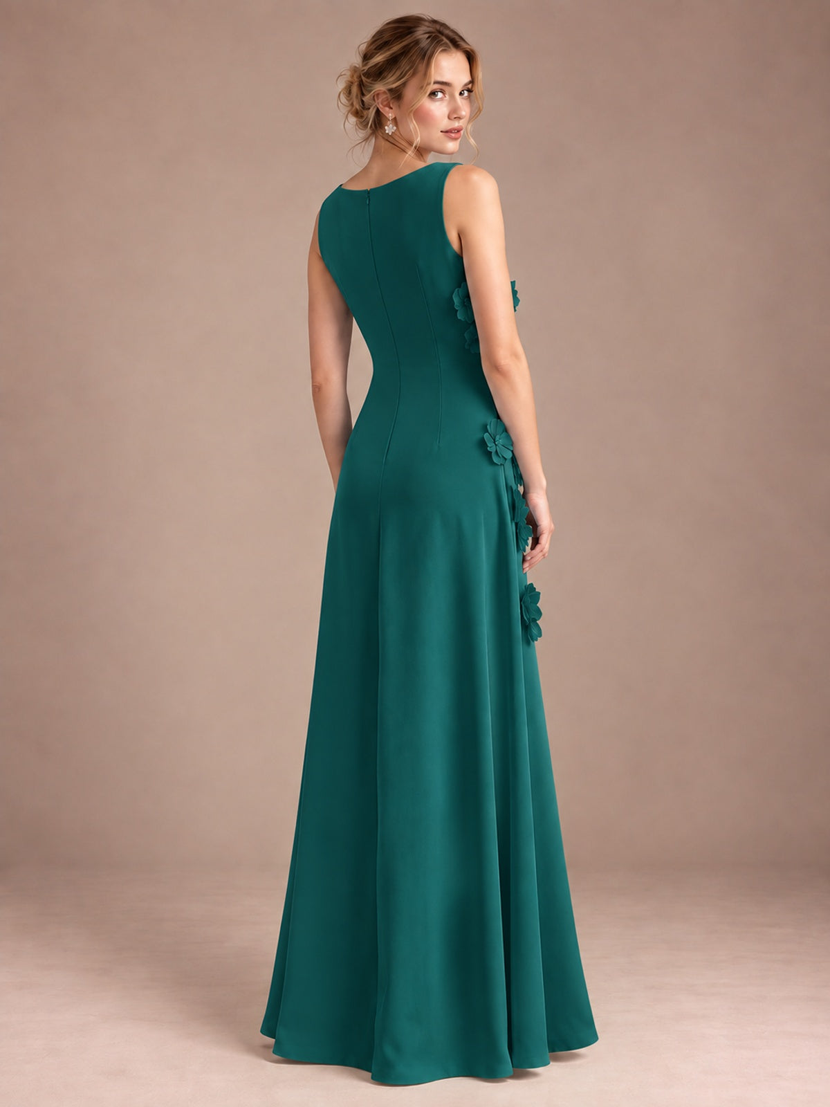3D Floral Applique Sleeveless Formal Maxi Dress