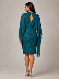 Floral Sheath Mother of the Bride Dress with Cape Overlay