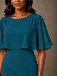 Taupe Chiffon A-Line Mother of the Bride Dress with Cape Sleeves