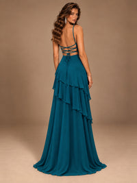 Sweetheart A-Line Ruffle Prom Dress with Spaghetti Straps