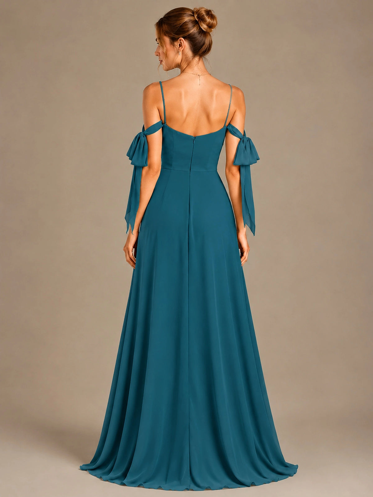 A-Line Ruffles Chiffon Bridesmaid Dress with Slit