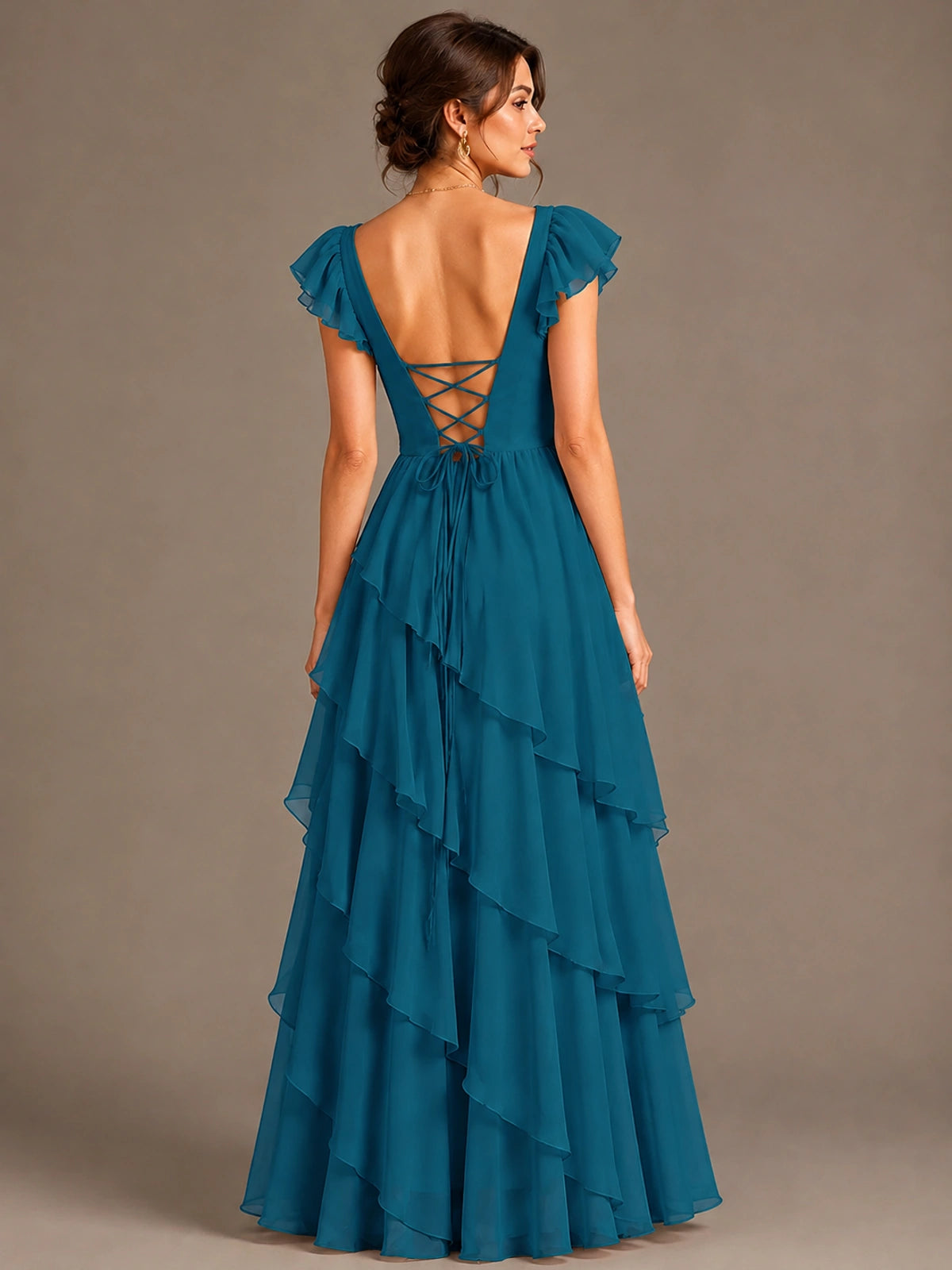 Ruffle Tiered V Neck Maxi Dress