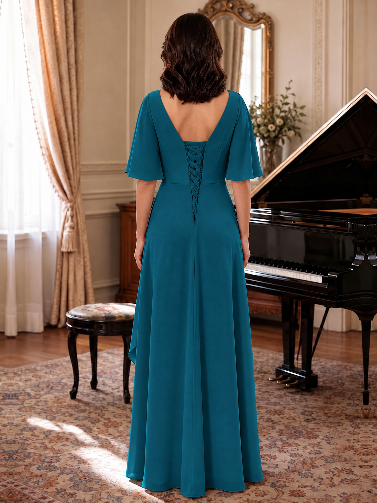 V-Neck Chiffon Lace Mother of the Bride Dresses