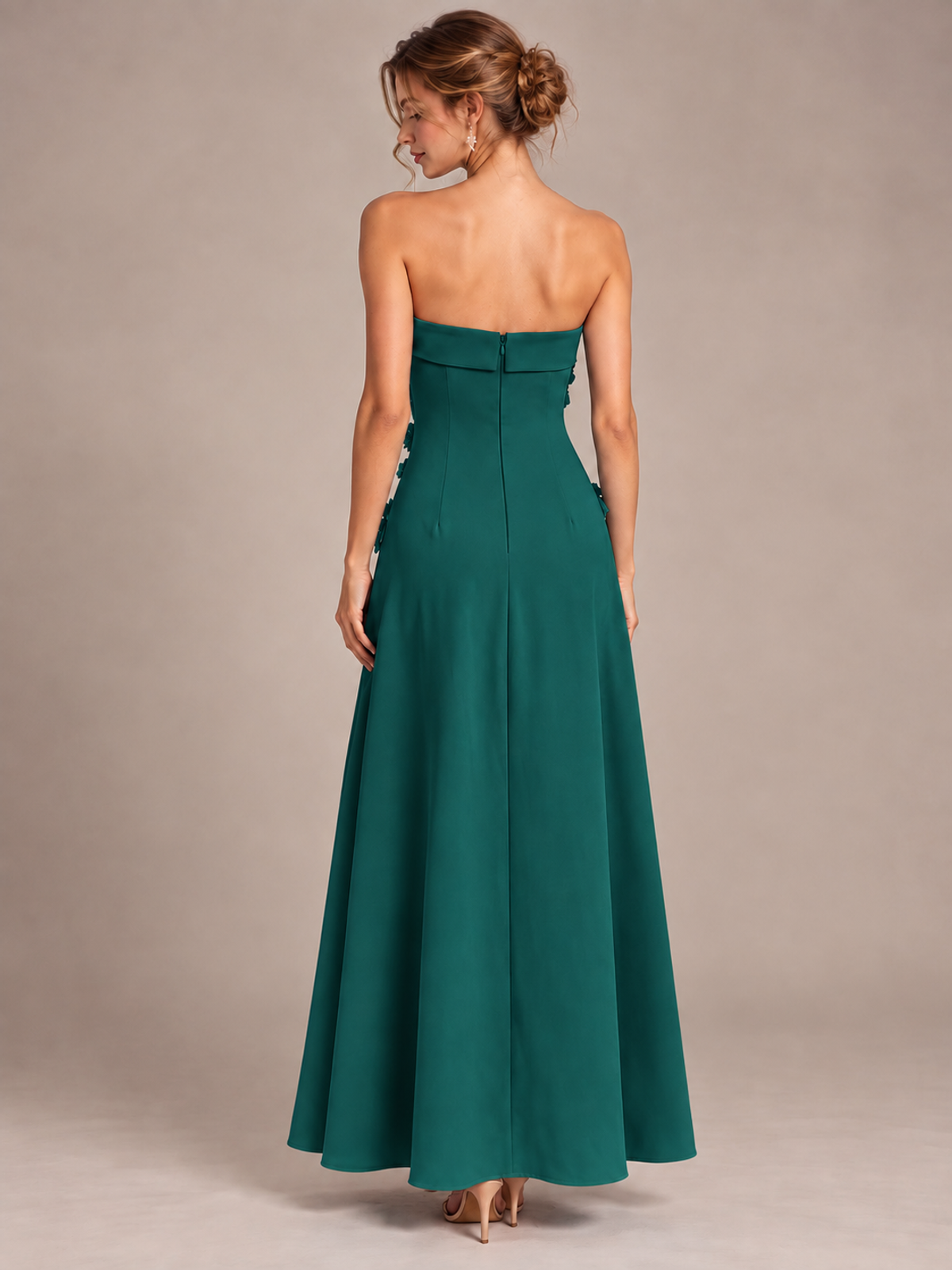 Yellow Strapless 3D Floral Appliques Maxi Dress