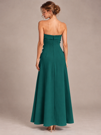 Yellow Strapless 3D Floral Appliques Maxi Dress