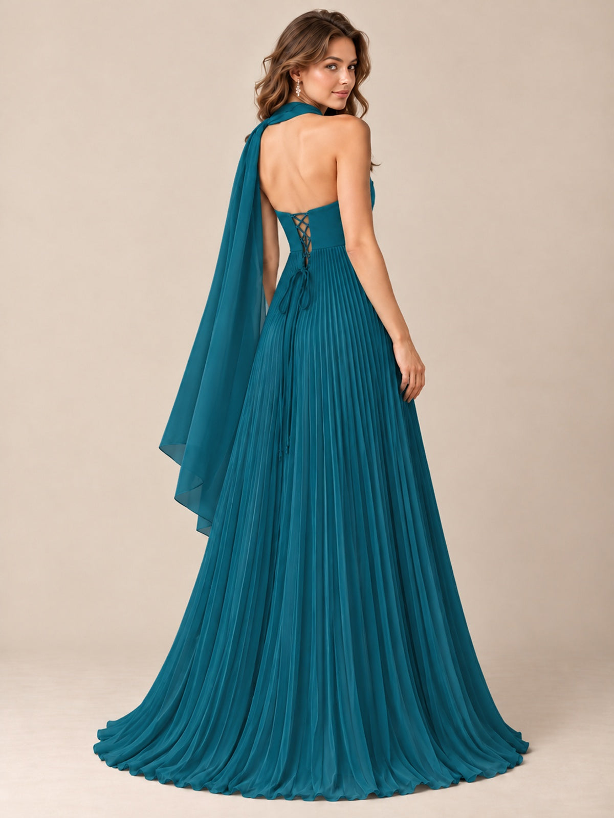 Sweetheart Neckline Pleated Prom Dress Strapless A-line Formal Dress with Flowy Scarf