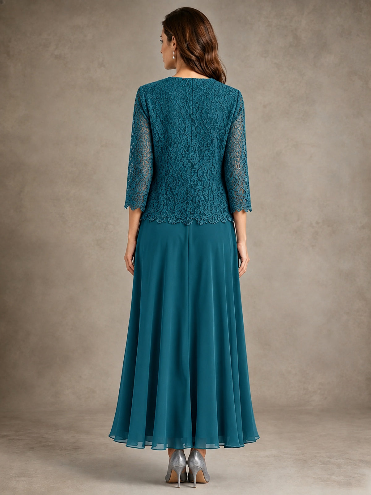 2-Piece Chiffon Mother of the Bride Dress with Lace Jacket