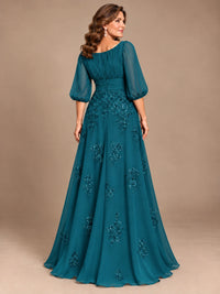 A-Line Mother of the Bride Dress with Sheer Puff Sleeves