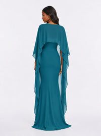 Satin Cape Prom Dresses Meramid Maxi Dress