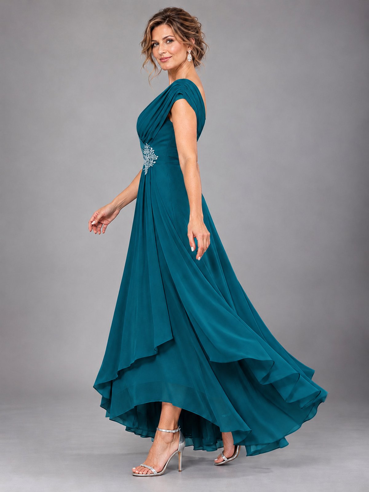 Cap Sleeve Chiffon A-Line Mother of the Bride Dress