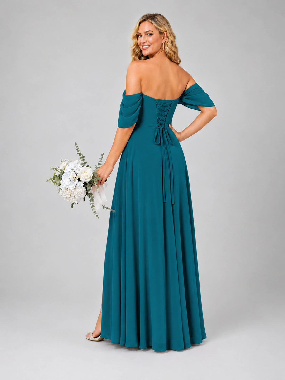 Off Shoulder Chiffon Bridesmaid Dress with Slit