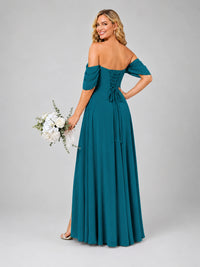 Off Shoulder Chiffon Bridesmaid Dress with Slit