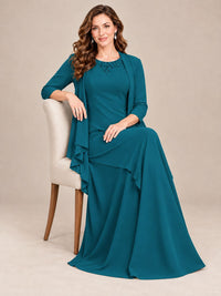 Dusty Blue Two-Piece Chiffon Mother of the Bride Dress with Jacket